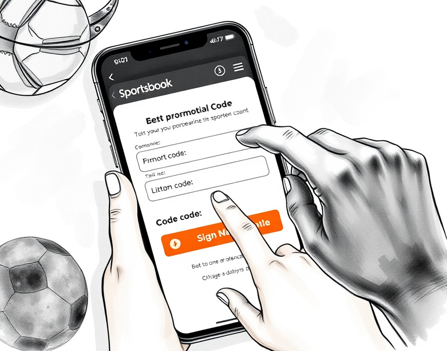Hands typing a promo code into a sports betting app registration form