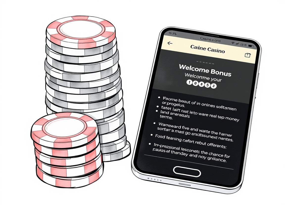 Welcome bonus promotion shown on a mobile device next to casino chips