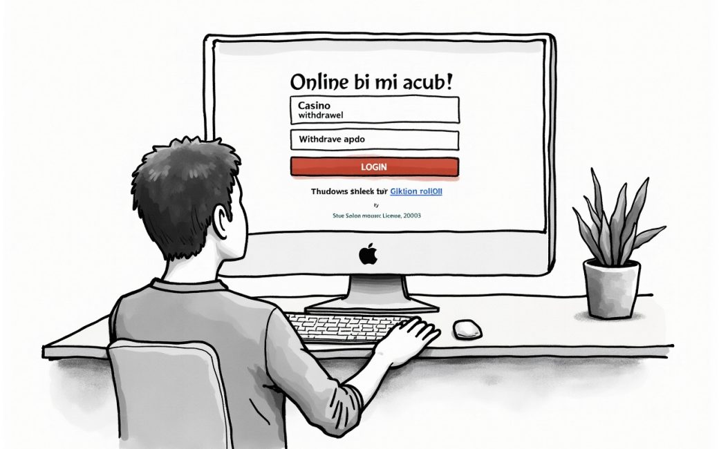 Player at computer reviewing an online casino site with state licensing information