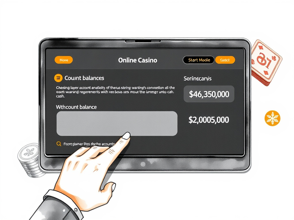 Player viewing casino account with completed wagering requirement and available funds