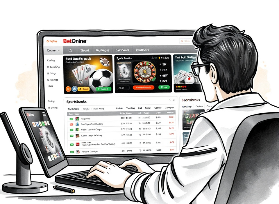BetOnline interface showing casino and sportsbook options in one account