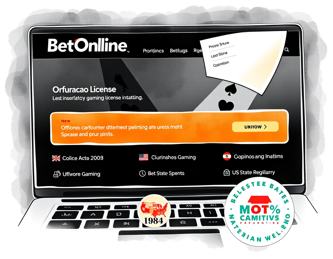 BetOnline license and regulatory information displayed on the site
