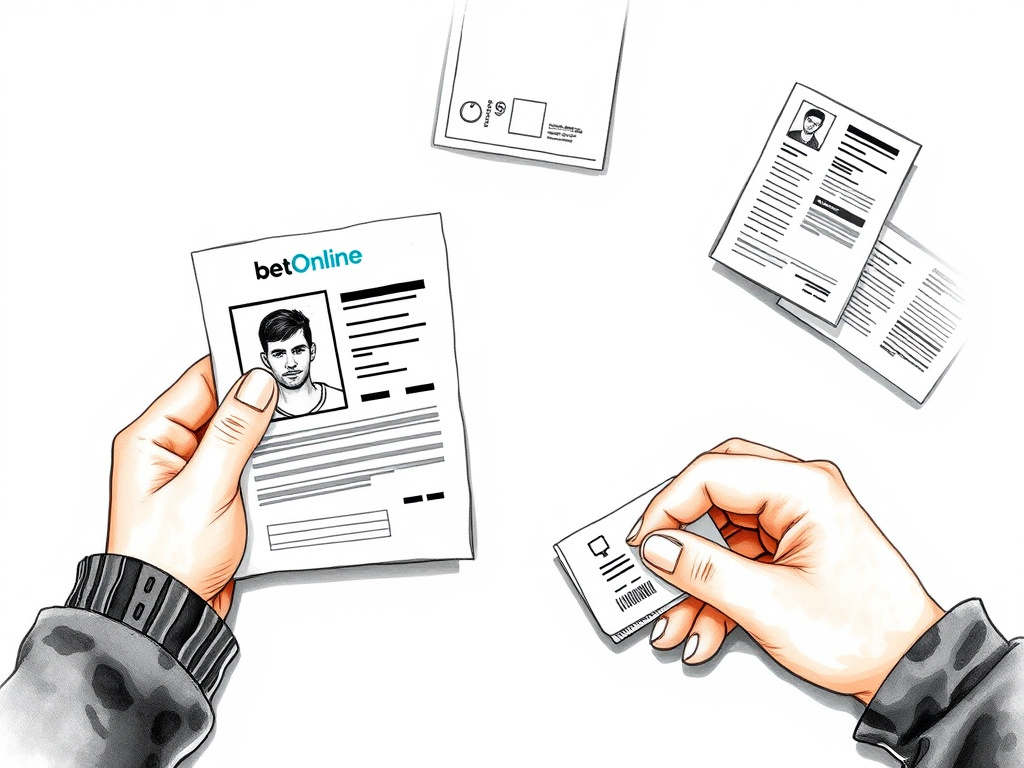 Documents laid out for account verification during a casino withdrawal process
